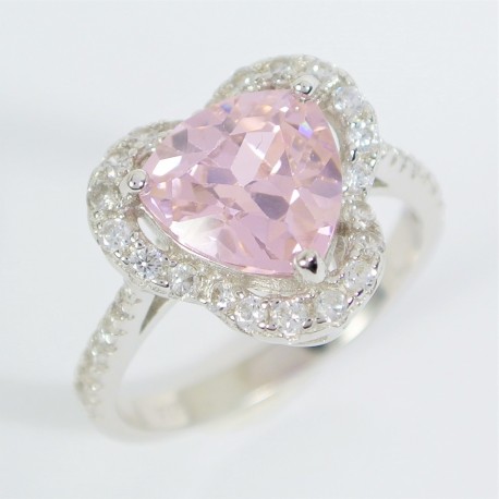 Stříbrný prsten s růžovým zirkonem